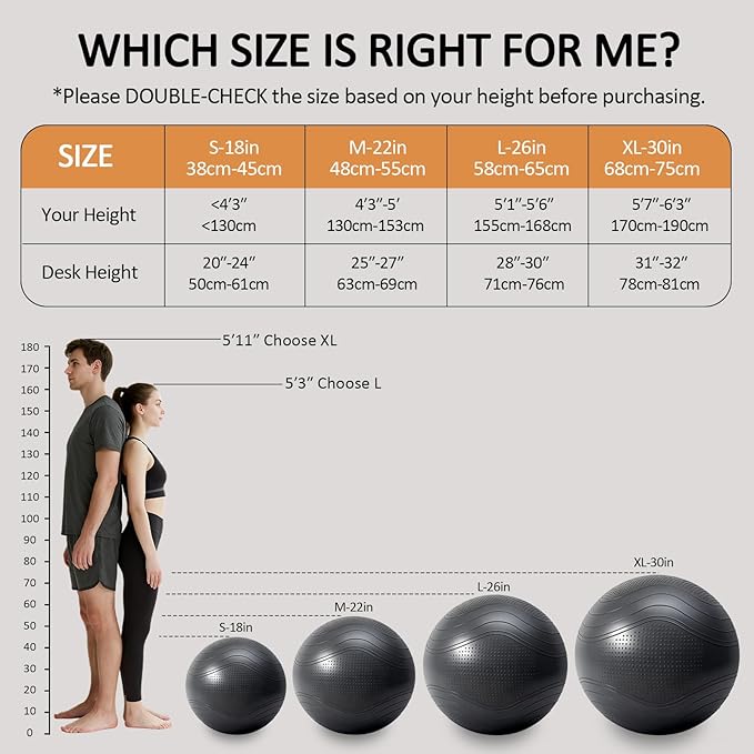 Gruper Yoga Ball, Multiple Sizes Non Slip Exercise Ball for Workout, Birthing, Balance, Stability, Pregnancy, 2200LB Capacity, Anti Burst Chair for Home and Office, Includes Quick Pump & Fitness Guide