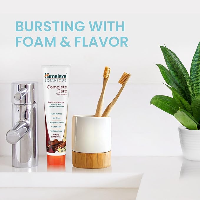 Himalaya Botanique Complete Care Toothpaste, Herbal, Cinnamon Flavor, Fights Plaque, Freshens Breath, Fluoride Free, No Artificial Flavors, SLS Free, Cruelty Free, Foaming, 5.29 Oz, 2 Pack