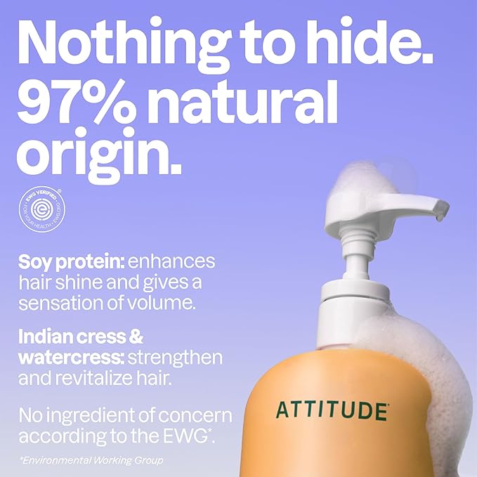 ATTITUDE Volume and Shine Hair Shampoo, EWG Verified, For Thin Hair, Naturally Derived Ingredients, Vegan and Plant Based, Soy Protein And Cranberries, 32 Fl Oz (Pack of 6)