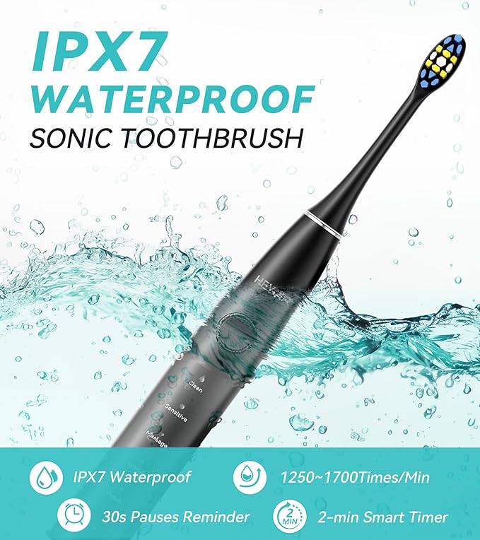 Water Flosser & Ultrasonic Electric Toothbrush Combo, 600ML Water Dental Flosser with 7 Jet Tips, 10 Adjustable Water Pressure, 5 Toothbrush Heads for Home Use, Gums, Braces (Dark)