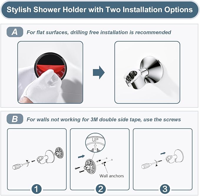 BRIGHT SHOWERS High Pressure Rain Shower Head Combo with Double Extension Arm, 8 Inch Rainfall Shower Head with Handheld Spray, Height Adjustable Dual Square Showerhead Set, Chrome