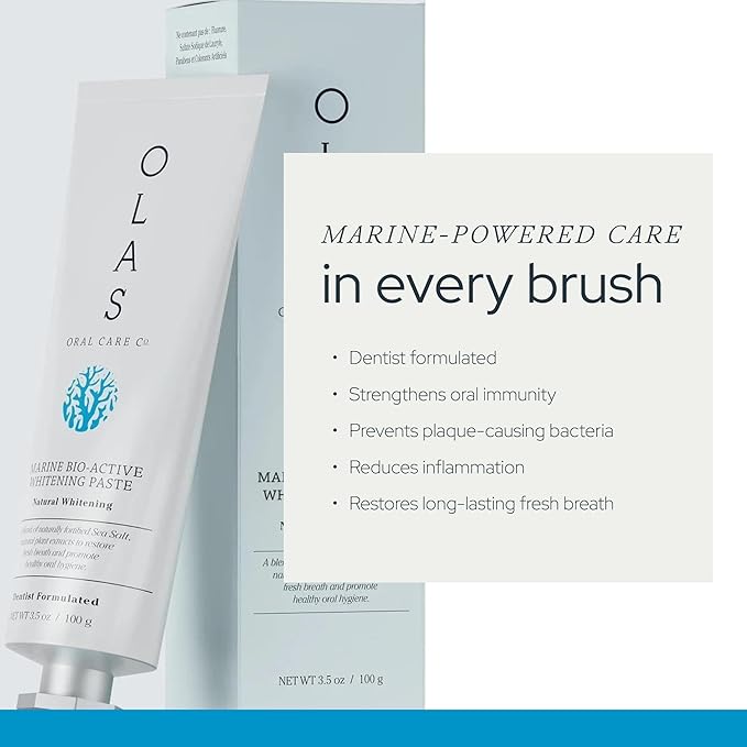 OLAS Marine Bio-Active Toothpaste - Whitening, Fluoride Free Toothpaste - Promote a Healthy Oral Microbiome & Natural Fresh Breath - SLS Free & Dentist Formulated Xylitol Toothpaste (3.5oz)