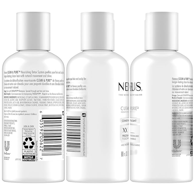Nexxus Travel Shampoo and Conditioner, Clean & Pure – Hair Products with Elastin Protein and Marine Minerals, Sulfate-Free, 3 Oz Ea