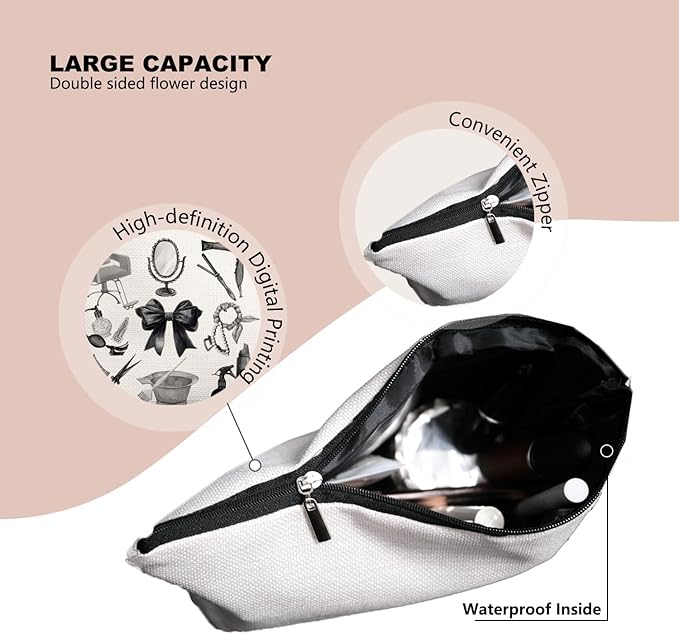 EKGJW Black & White Hairstylist Makeup Bag, Aesthetic Salon Travel Organizer, Cosmetology Student Gifts for Women, Hairdresser Accessories Pouch for Teen Girls, 7.5 x 10 in