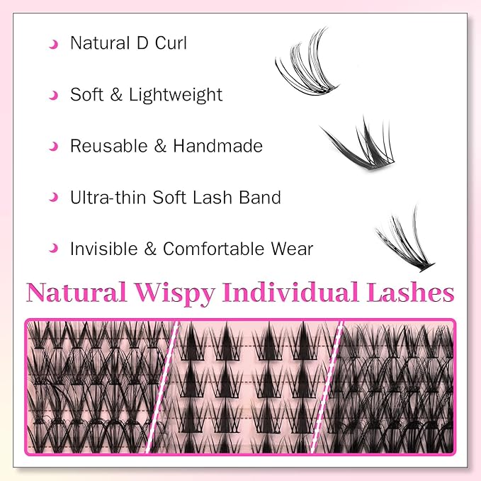 Cluster Lashes Eyelash Clusters 20D+w08+30D Lash Clusters Wispy Individual Lashes D Curl Lash Extension Natural Lashes Clusters DIY Cluster Eyelash Extensions for Beginners