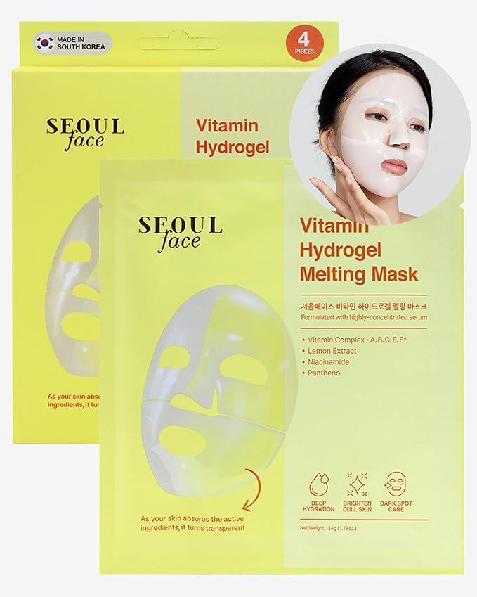 DERMAL Vitamin Hydrogel Melting Mask (4 Pack) - Korean Overnight Brightening Gel Face Mask with Vitamin Complex - Dark Spot & Dullness Care for Glassy Skin - K-Skincare Ritual