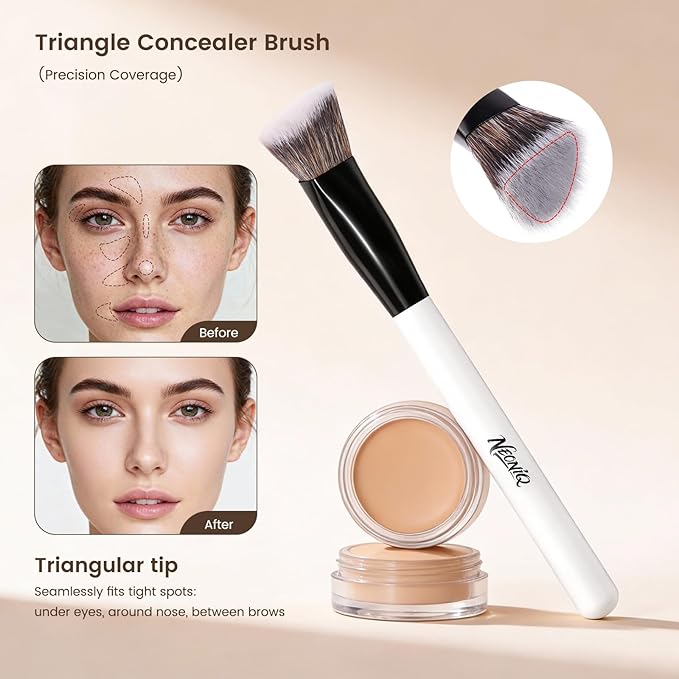 NEONIQ 14 PCS Professional Makeup Brushes, Makeup Brush Set, Foundation Powder Blending Concealer Eyeshadows Blush Cosmetics Brushes,Versatile Face Make Up Tools For Liquid, Cream, Loose(White)
