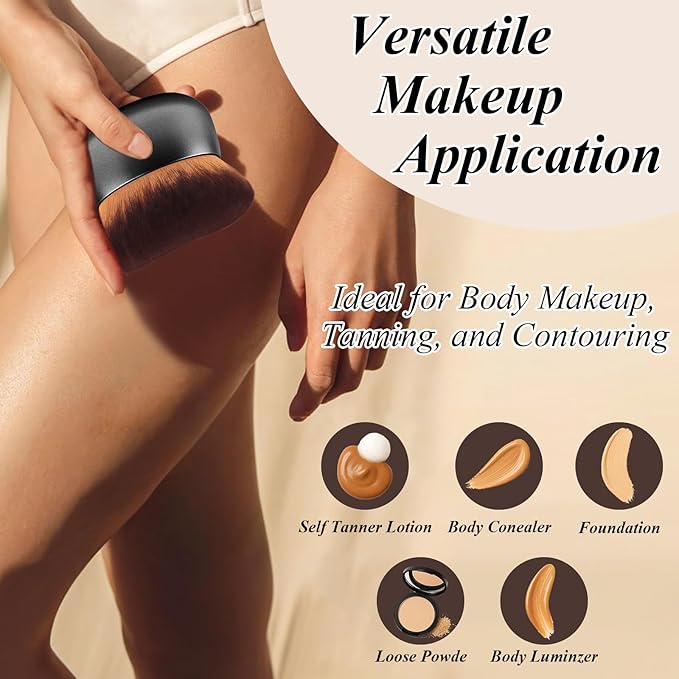 GloréBrochas 75MM Extra Large Self Tanner Kabuki Makeup Brush – Ultra Soft Dense Vegan Bristles for Body Makeup, Bronzer & Foundation–Applies Tanning Mousse, Lotion & Self Tanner–Black, Wet & Dry