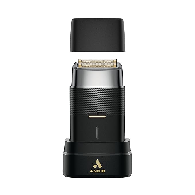 Andis 563616 Pro Foil Plus II Cordless Shaver, Gold Titanium Foils, Lithium Ion Battery, Includes USB-C Charging Stand, Black