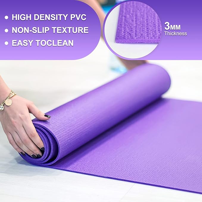 Funtery 3 mm Thick Yoga Mat Exercise Workout Mat Non Slip Fitness Pad for Women Gym Home Yoga Pilates
