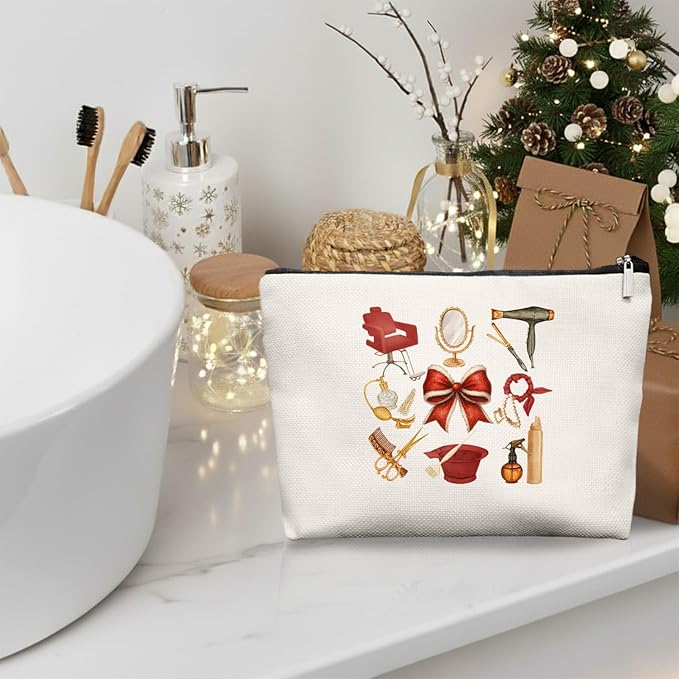 EKGJW Chrisamas Hairstylist Gifts Women Makeup Bag Make Up Bag, Cosmetic Bags for Hairstylists, Hairdresser Gifts for Cosmetology Student Teen Girls(Red)