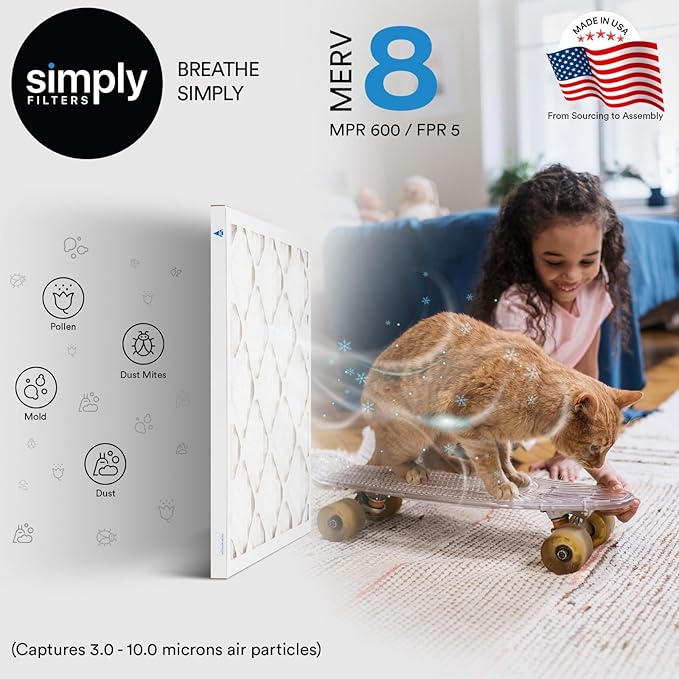 Simply 14x20x1 Air Filter, MERV 8, 6 Pack, For Home AC Furnace & HVAC (Actual Size: 13.75"x19.75"x0.75") DUST, Pet, & Allergy Control