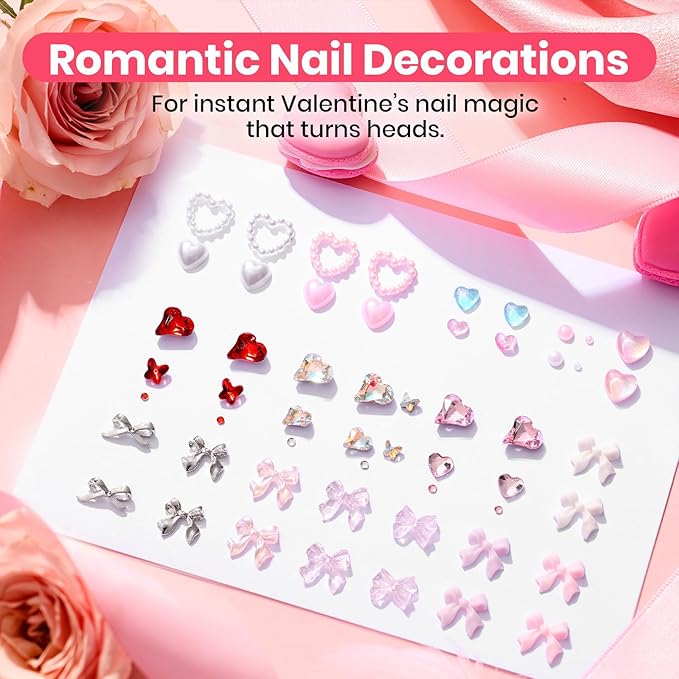 Beetles Valentine’s Day Gift Rhinestones Glue Kit - 3D Gel Nail Art & Sculpting Gel Glue and with Heart Charm Diamond Jewelry, Nail Decorations for DIY Gel Nail Polish