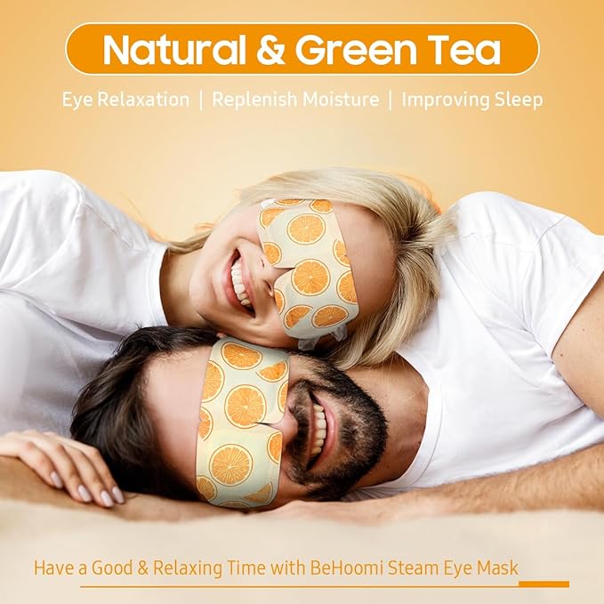 BeHoomi 20 Packs Steam Eye Mask, Heated Eye Mask Warm Compress for Eyes, Disposable Self Heating Steam Mask Sleep, Spa, Travel Essentials & Relaxation Gifts for Women, Stocking Stuffers (Sweet Orange)