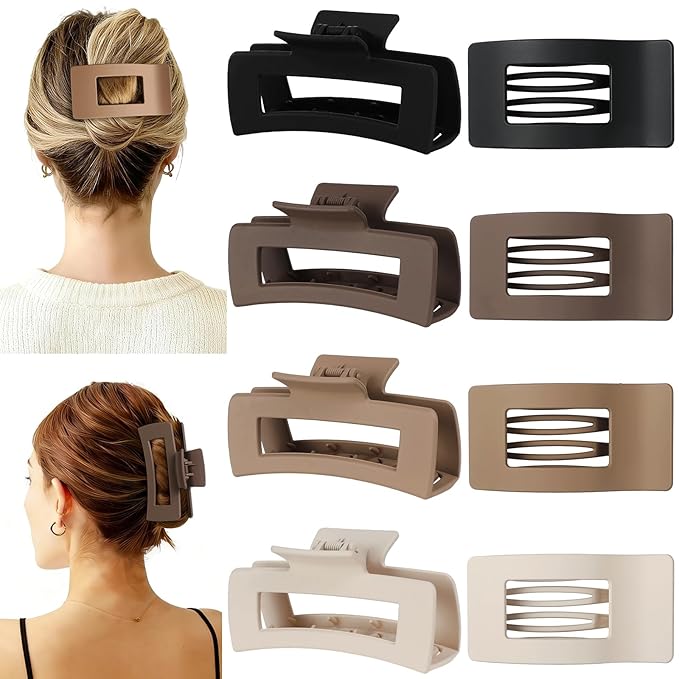 8 Pack Hair Clips for Women, 2 Styles Large Matte No-Slip French Flat Claw Clips for Thick & Thin Curly Hair, Comfortable Strong Hold Hair Clips Styling Barrettes Accessories (Brown)