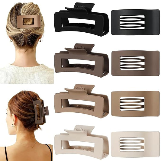 8 Pack Hair Clips for Women, 2 Styles Large Matte No-Slip French Flat Claw Clips for Thick & Thin Curly Hair, Comfortable Strong Hold Hair Clips Styling Barrettes Accessories (Brown)
