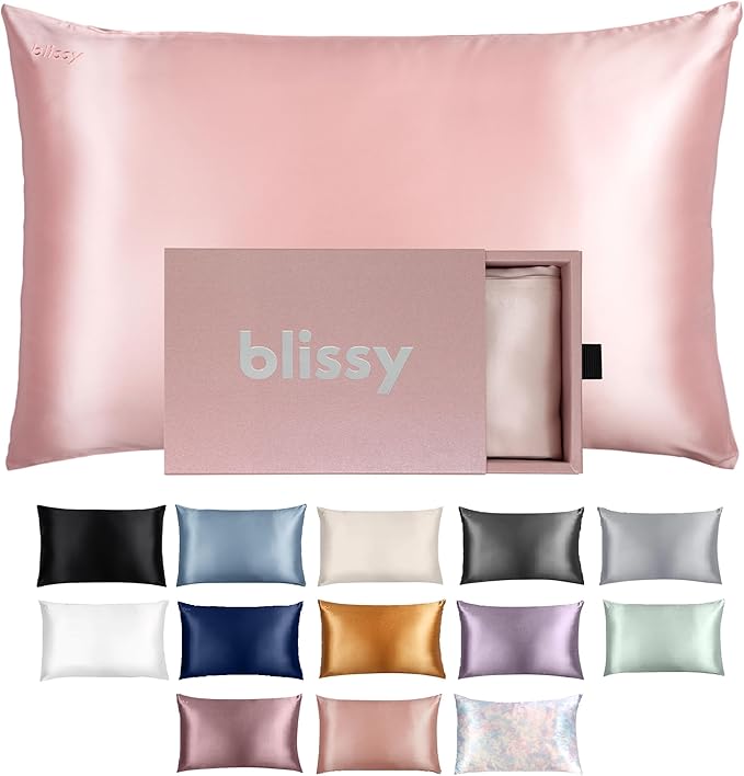 Blissy Silk Pillowcase - 100% Pure Mulberry Silk - 22 Momme 6A High-Grade Fibers - Silk Pillow Cover for Hair & Skin - Regular, Queen & King (Blush, Queen)