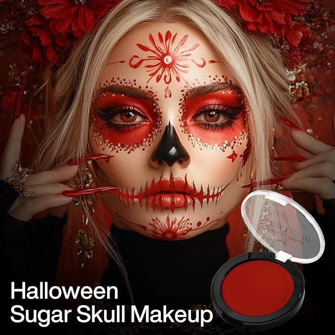 DE'LANCI Red Face Paint Halloween Goth Clown Makeup, Professional Body Paint Foundation Makeup, Smooth Semi-matte Face Paint Red SFX Makeup, Safe Body Paint for Joker Stage Vampire Costumes