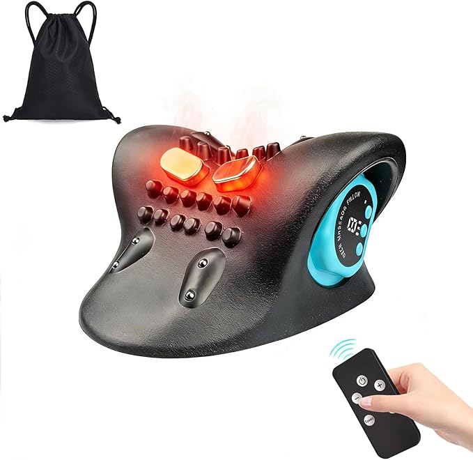 Z6 2026 3-in-1 Neck Shoulder Massager with Heat & Pulse, Deep Tissue Kneading Pillow, Remote Control, Portable Travel Neck Relaxer for Pain Relief in Office/Car/Home Use