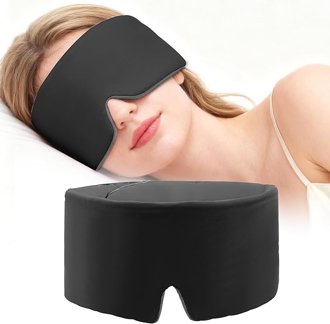Sleep Mask, Eye Mask for Sleeping,Ultra Soft Comfortable Blackout Eye Cover for Women Men,Soft Pressure-Free Design for Side Sleepers Home, Travel, Office, Napping (Black)