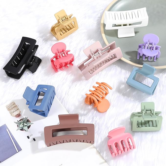 12 Pcs Hair Clips for Women 3 Styles Small Medium Large Claw Clips for Thin Thick Curly Hair, Strong Hold Hair Claw Clips, Stylish Plastic Hair Accessories Ideal Gifts for Women (Multicolor)