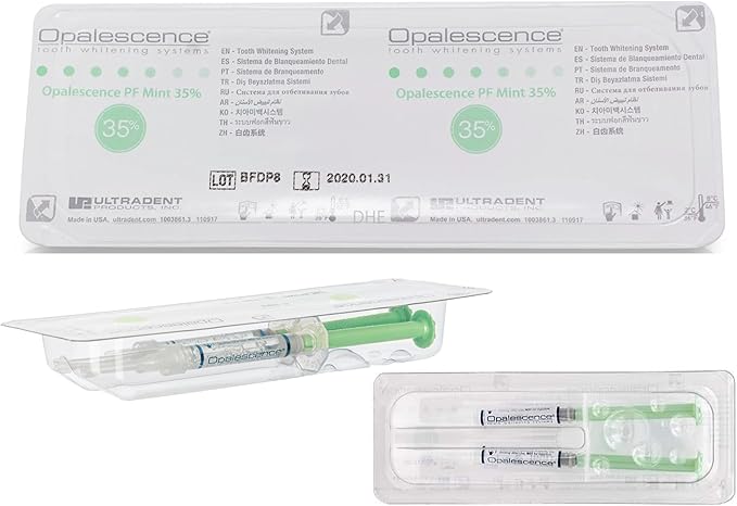 Opalescence 35% CP Mint - Gel Syringes Teeth Whitening - Refill Kit (4 Syringes) Carbamide Peroxide Gel. Made by Ultradent. Tooth Whitening Refill Syringes with Toothbrush. 5197-2tb