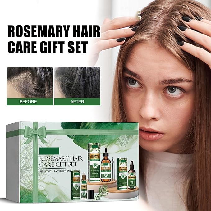 Rosemary Hair Care Gift Set Growth Oil Kit with Spray & Roller，Hair Repair for Strengthen & Nourish - Natural Treatment with Jojoba Oil for Damaged Hair Care Suitable for Women and Me（3.38 Fl Oz）