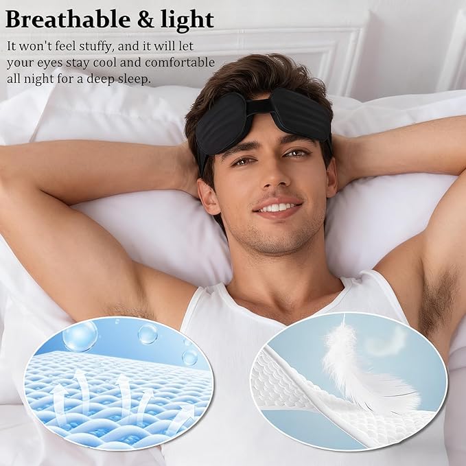 Fismool 100% Blackout Sleep Eye Mask for Women Men, Zero Pressure Sleeping Mask - Sleeping Mask and Eyelash Friendly Night Blindfold, Adjustable Ultra Soft Comfortable for Dry Eye Mask (Gray)