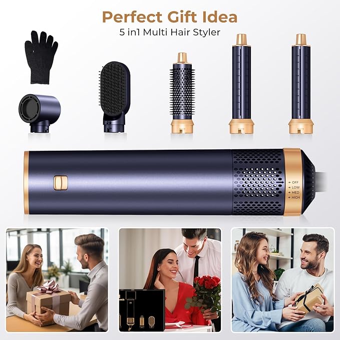 5 in 1 Blow Dryer Brush, Negative Ion Hair Dryer Brush Set Upgrade Hot Air Brush Air Styler Curling Wrap Air Curler, Curling Iron Hair Styling Tools As A Gift for Straight/Curl/Drying/Smoothing
