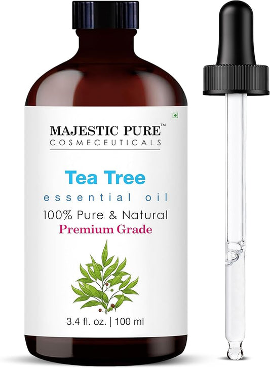 Majestic Pure Essential Oil with Glass Dropper - 100% Pure and Natural - Essential Oils for Diffuser, Aromatherapy, Soap and Candle Making, Tea Tree Essential Oil, Tea Tree Oil, 3.4 Fl Oz