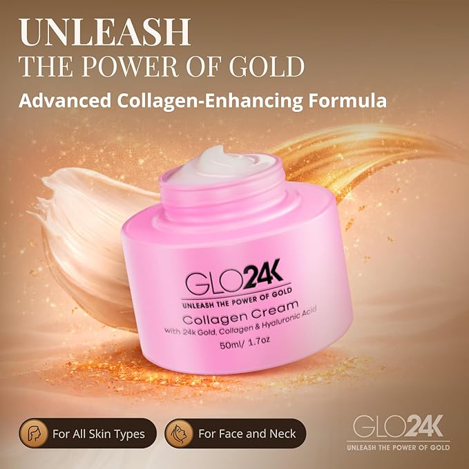 GLO24K Moisturizer Face Cream with 24K Gold, Vitamins – Collagen Retinol Hyaluronic Acid – Hyaluron Acid Cream for Hydration & Overnight Skin Renewal, Night Cream