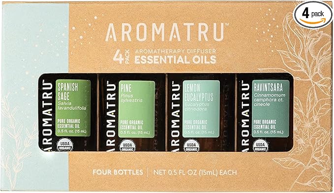 Breathe Essential Oil Kit – Spanish Sage, Pine, Lemon Eucalyptus, and Ravintsara – Organic & Wildcrafted – ISO Certified – No Synthetic Fillers – Ethically Sourced