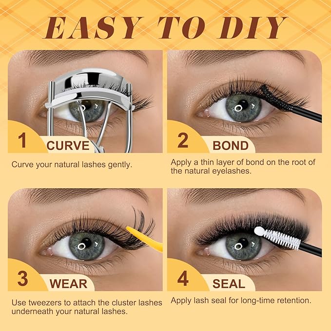 QUEWEL 320PCS Lash Clusters Kit 60D+70D+80D+100D Lashes Clusters Kit 10-18mm Cluster Lashes Individual Eyelash Clusters Reusable for Natural DIY Cluster Eyelash Extensions for Beginners