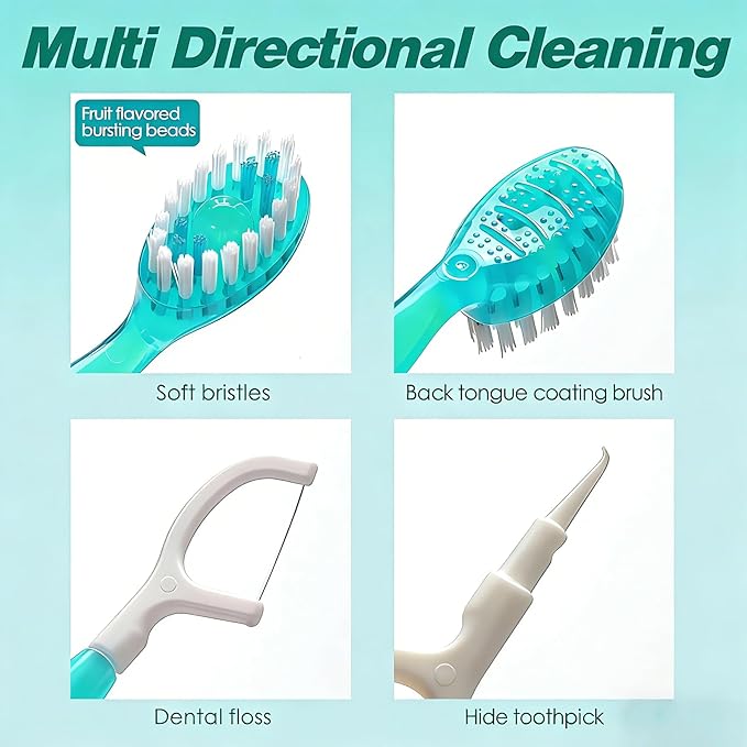 Disposable Travel Toothbrushes with Toothpaste, Individually Wrapped Mini Single Use Toothbrushes, No Water Needed Toothbrushes with Tongue Scraper for Travel, Hotel, Camping (4Packs)