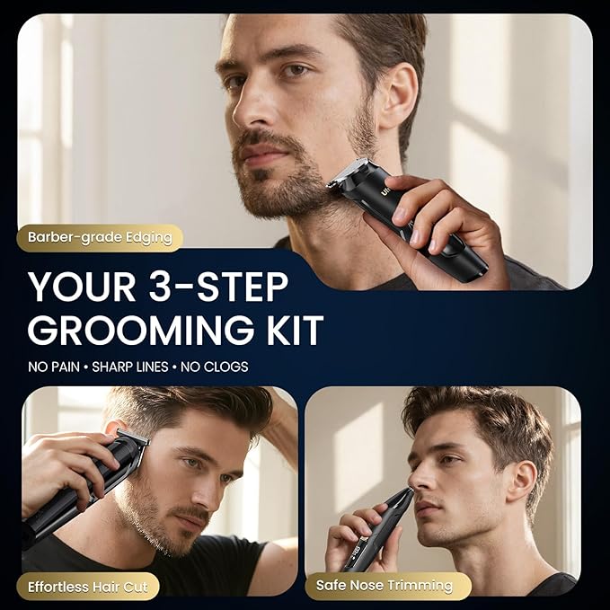Ufree 3-in-1 Beard Trimmer Kit, Men's Electric Razor Shaver for Mustache, Professional Hair Trimmer, Type-C Rechargeable Clippers, Waterproof Body Grooming, Birthday Valentines Gifts for Him