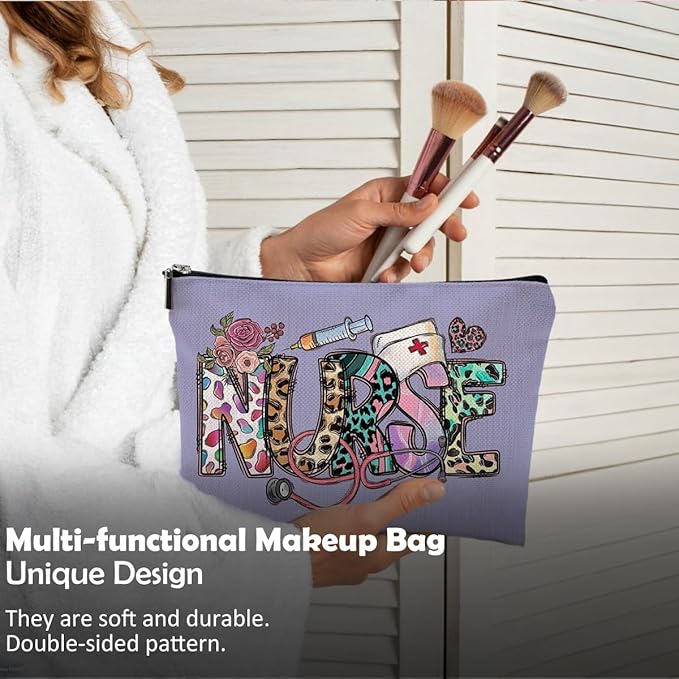 QGFM Nurse Makeup Bags,Nurse Gifts for Women,Nurse Cosmetic Bags With Zipper,Nurse Gifts for Nursing Student,Student Nurse Gifts(Purple)