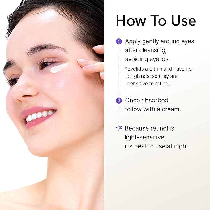 Retinol 0.1% Eye Cream with Bakuchiol 0.5% | Sensitive Skin Retinol for Wrinkles, Fine Lines & Dark Circles | Suitable for Face & Under-Eye Area | Korean Skincare | 30 ml (1.01 fl oz)