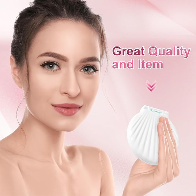 Compact Makeup Mirror with Lights Travel Mirror with Light Small Compact Mirror 2x/10x Magnification & LED Lighted,Rechargeable Compact Mirror Portable Adjustable Pocket, White