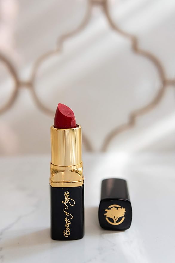 Essence Of Argan Lip Care Bundle - Moisturizing Deep Red Lipstick & Nourishing Lip Gloss with Organic Moroccan Argan Oil - Voluptuous Sexy Lips - Sun Protection, Long Lasting & Colorful Lip Balm Set