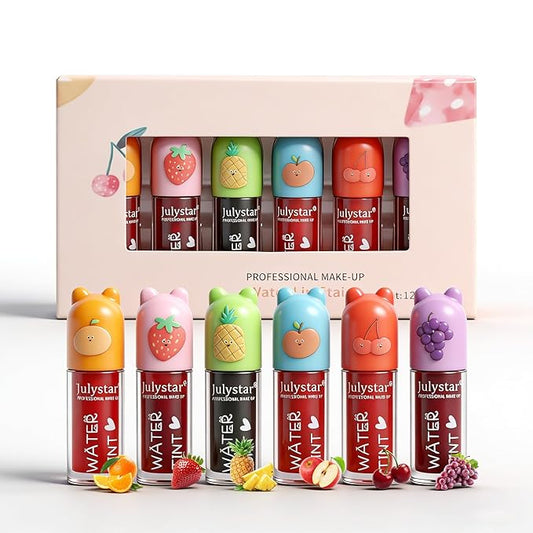 6 Colors Water Based Lip Stain Set，Dyeing Lip Liquid Lip Glaze，Multi-use Korean Moisturizing Velvet Mini Lip Glaze，Vivid Color Lip Stain with Weightless Long lasting Non-Stick Cup Waterproof