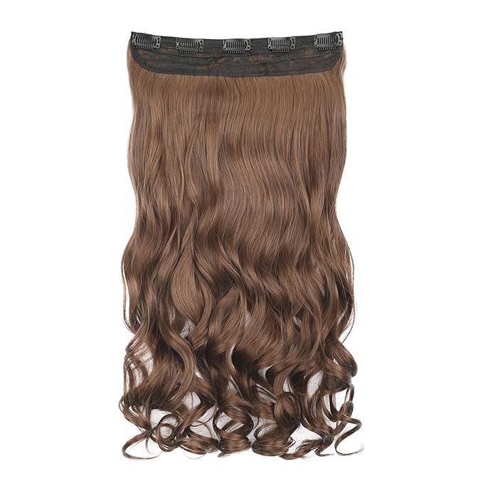 REECHO 20" 1-Pack 3/4 Full Head Curly Wave Clips in on Synthetic Hair Extensions HE008 Hairpieces for Women 5 Clips 4.5 Oz per Piece - Medium Warm Brown