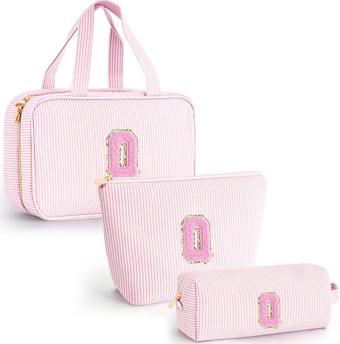 Fystdtote Personalized Toiletry Bag - Initial Makeup Bag Cosmetic Bag for Women Travel, Cute Friend Wedding Girlfriend Birthday Gift for Teen Girls 16-18 - Pink Q