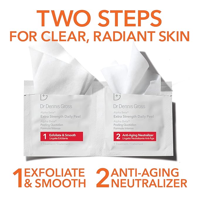 Dr. Dennis Gross Alpha Beta Extra Strength Daily Peel – 2-Step Exfoliating Pads for Enhanced Anti-Aging, Smoother Skin, and Radiant Complexion, 5 Treatments