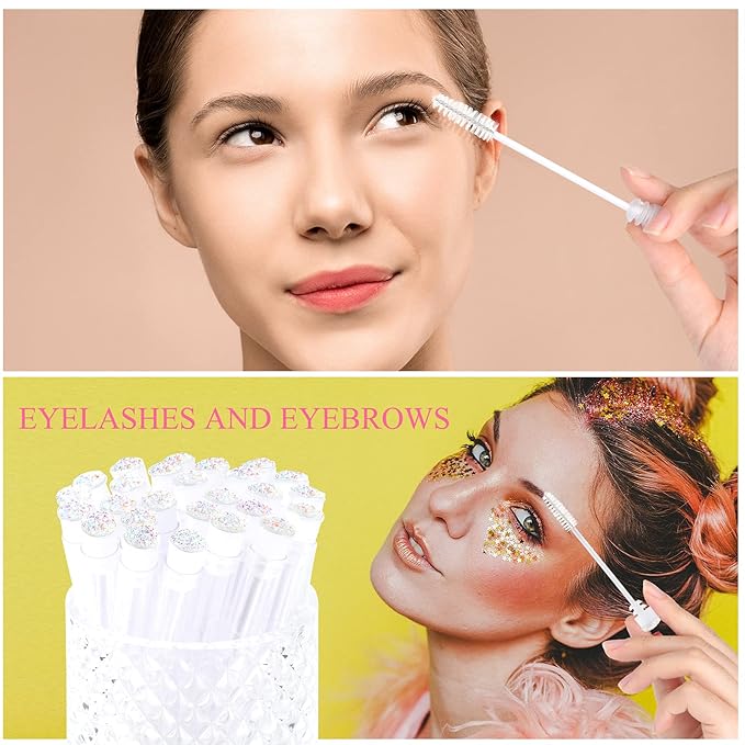 Dming 20pcs Eyelash brush Lash Wand Makeup tool Eyelash Extension supplies Cleaning brush Diamond Mascara star white
