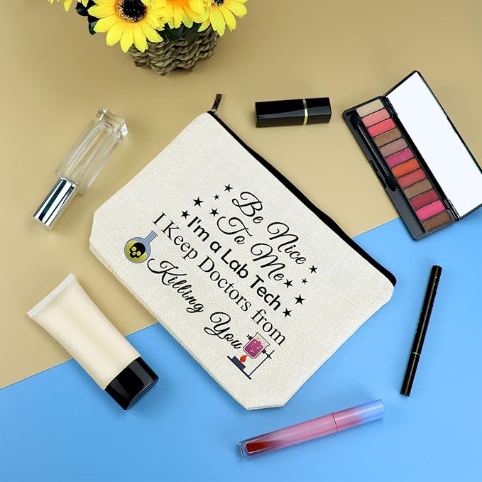 Lab Tech Gift Funny Laboratory Technician Makeup Bag Medical Lab Scientist Gift Cosmetic Bag Science Gifts for Women Nurse Week Gifts for Laboratory Workers Christmas Birthday Present Travel Pouch