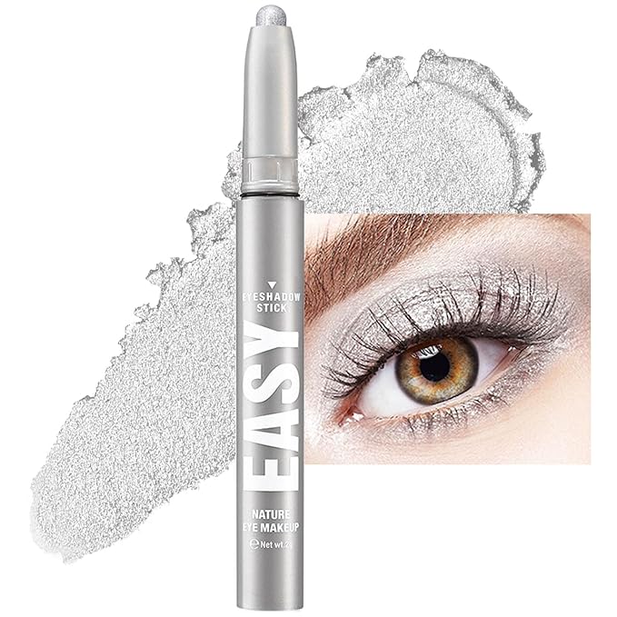 Silvery Eyeshadow Stick Makeup,Matte Cream Eye Shadow Pencil,High Pigmented Crease-proof Glitter Eye Shadow Brightener Stick,Waterproof Long Lasting Eye Highlighter Crayon Eyeliner