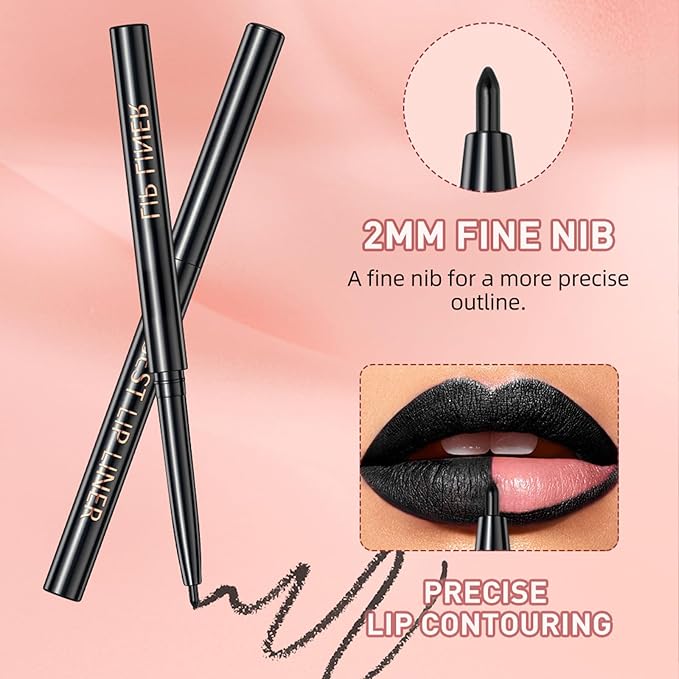 3pcs-Black Lipstick and Lip Liner Set Lip Kit,3 in 1 Velvet Lipstick Halloween Matte Liquid Lipstick Lip Gloss with Lip Pencil,Hydrating Lip Stain Lip Makeup（Black）