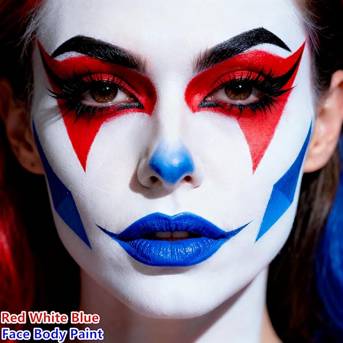 Go Ho Red White and Royal Blue Face Body Paint(2.37 oz) for Halloween Makeup,Cream Water Based Vampire Skeleton Face Paint for Adults Children SFX Cosplay Makeup,4th of July Accessories