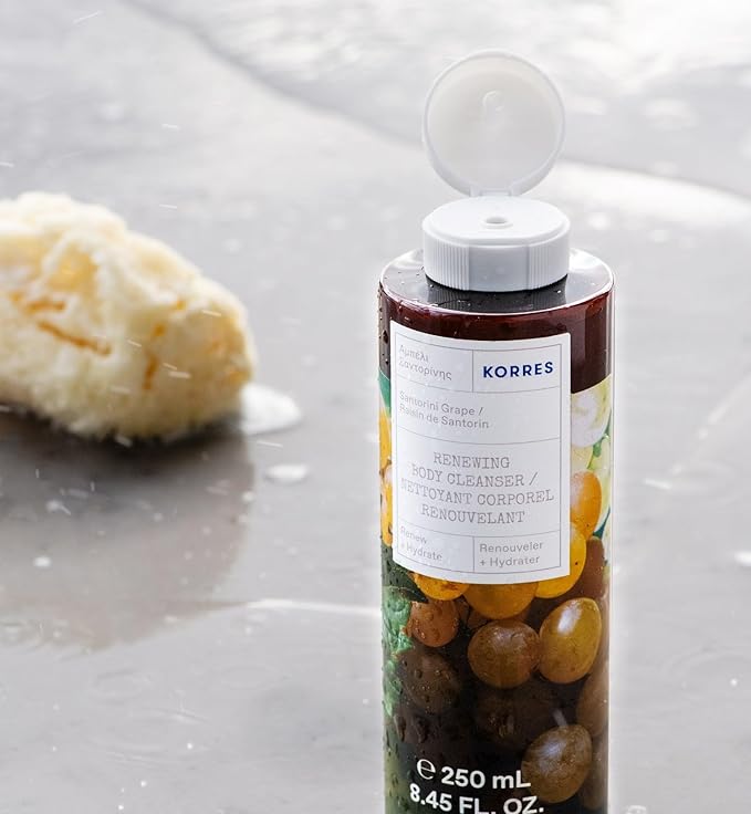 KORRES Renewing Body Cleanser, Santorini Grape, Foaming Shower Gel for Women & Men with Hydrating Greek Botanicals, Body Wash for Smooth Skin, Vegetarian & Cruelty Free, Made in Greece, 8.45 Fl Oz