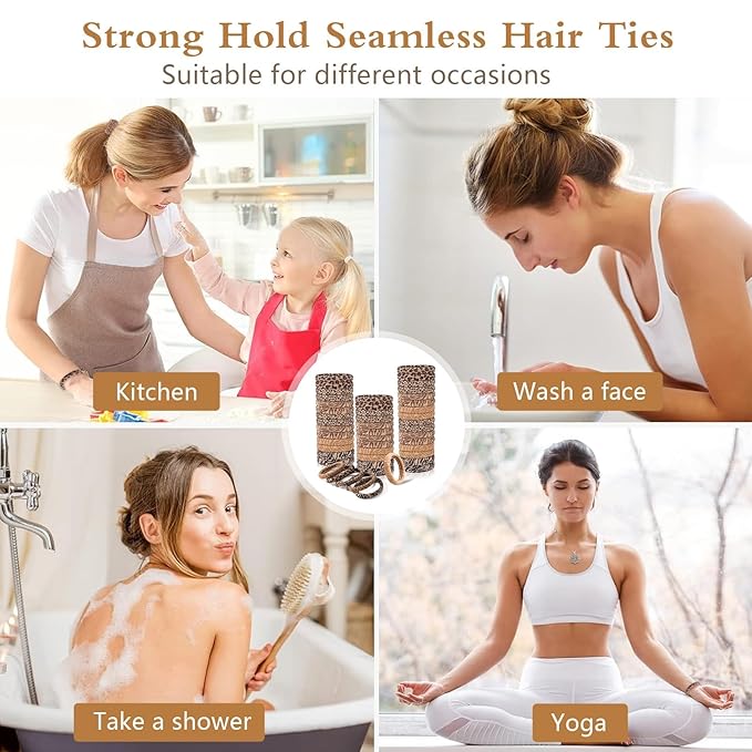 Bessrung 100PCS Seamless Elastic Hair Ties for Women Girls, No Damage Ponytail Holders for Thin Thick Hair, Leopard Animal Print Hair Bands for Women's Hair, Hair Accessories for Valentine's Day Gift